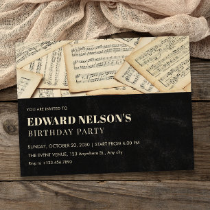 Convite música vintage de aniversário