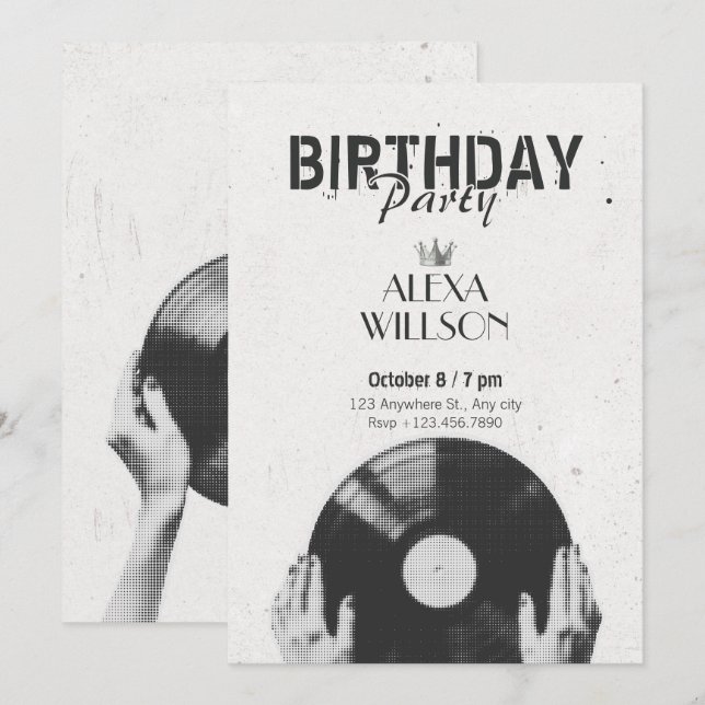 Convite Música vintage em tons de meia-tinta (Frente/Verso)