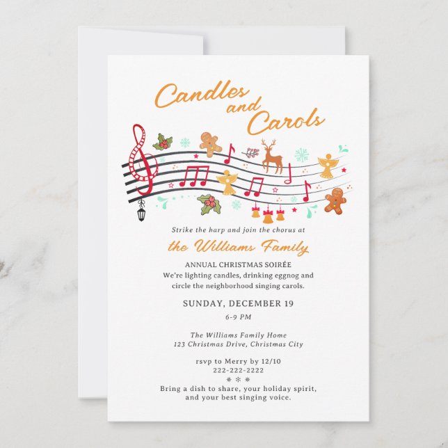 Convite Musical Candles & Carols Festive Family Christmas (Frente)