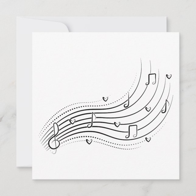 Convite Musical note wave, black line clipart (Frente)