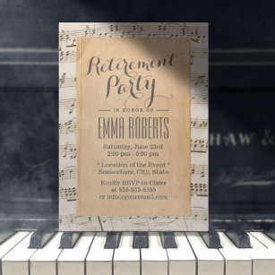 Convite Musical Retirement Party Vintage - Notas de Música