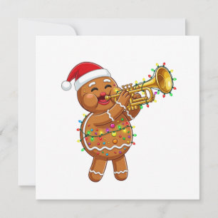 Convite Músico Feliz de Biscoito de Gengibre Tocando Tromp