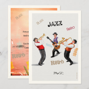 Convite Músicos de Jazz Música Retro Blues Festa ARTE Pint