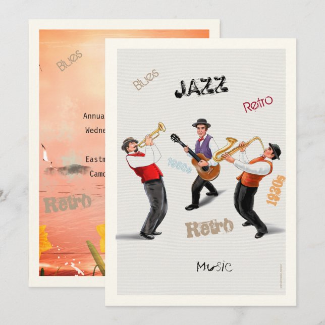 Convite Músicos de Jazz Música Retro Festa de Blues ARTE P (Frente/Verso)