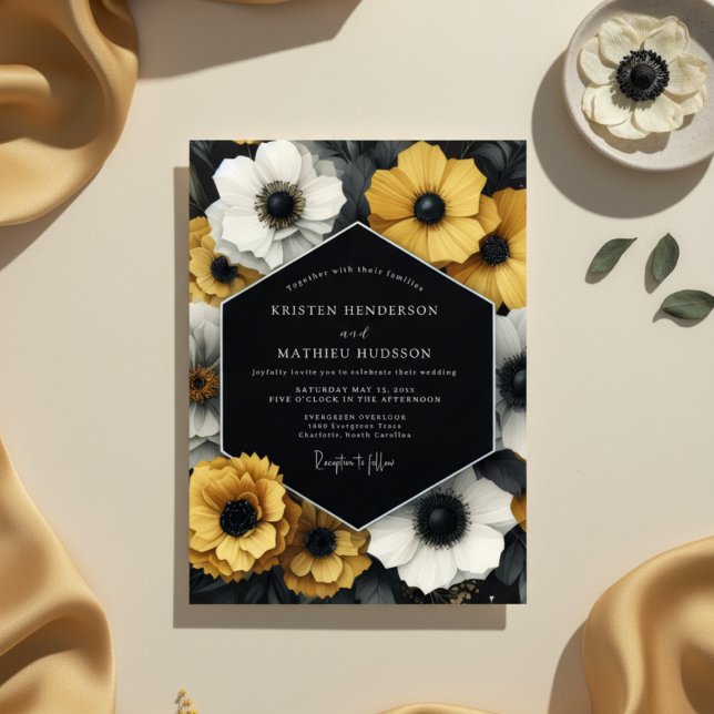 Convite Mustard Yellow Anemone Romance Wedding (Criador carregado)