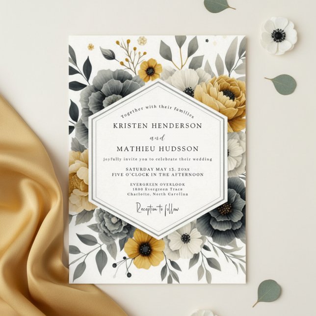 Convite Mustard Yellow Botanical Romance Wedding (Criador carregado)