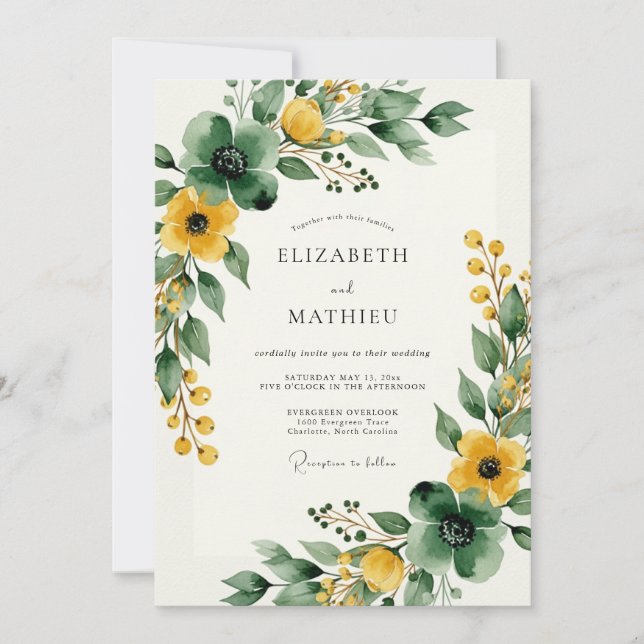 Convite Mustard Yellow Exquisite Forest Wedding (Frente)