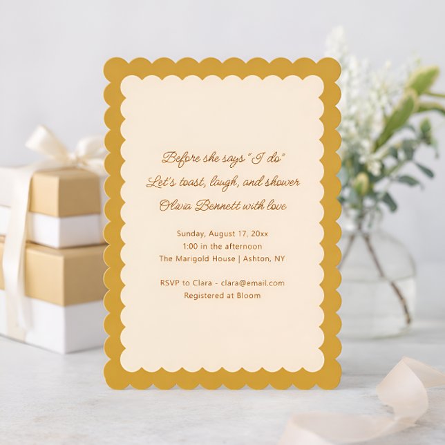 Convite Mustard Yellow Scalloped Edge Bridal Shower (Criador carregado)