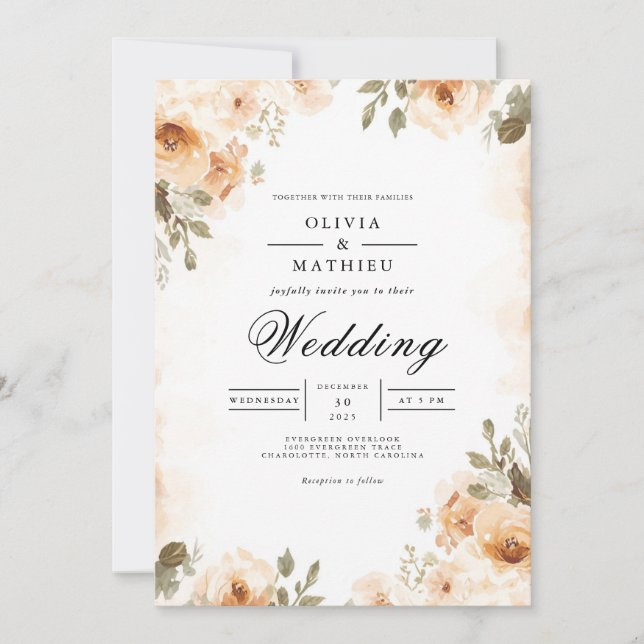 Convite Muted Earth Tones Floral Arch Wedding (Frente)