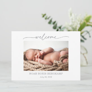 Convite Muted Gray Baby Photo Welcome Announcement Card