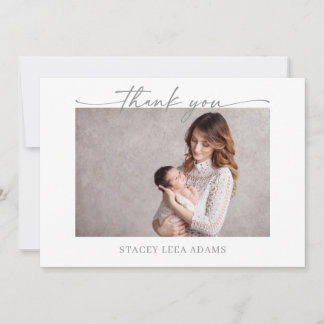 Convite Muted Gray Minimalist Baby Photo Thank You Card