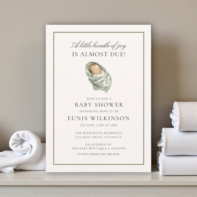 Convite Muted Green Baby Shower a little bundle  (Criador carregado)