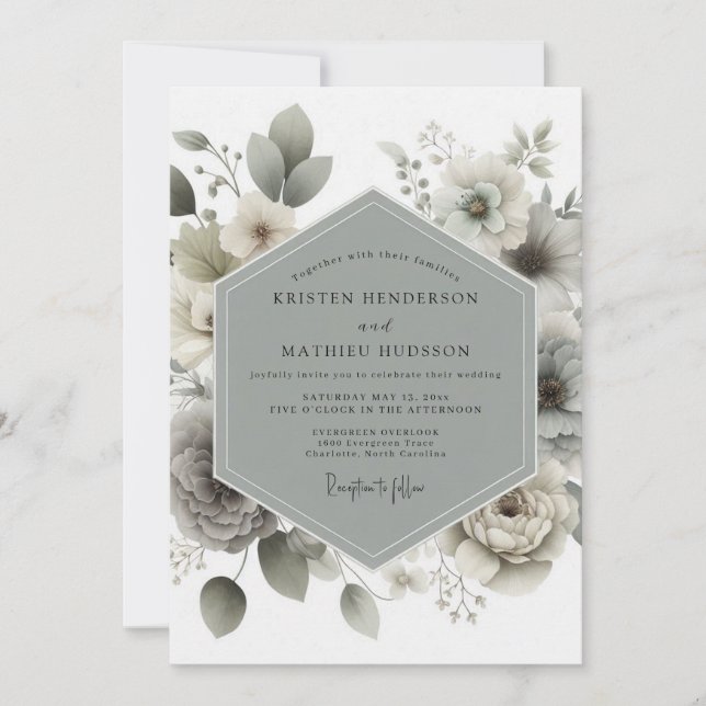 Convite Muted Green Botanical Romance Wedding (Frente)