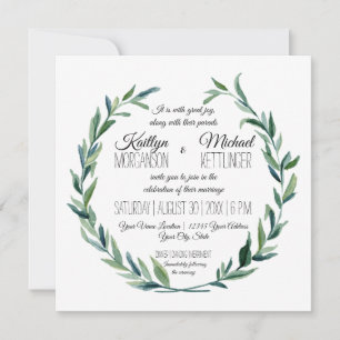 Convite Muted Laurel Wreath Olive Leaf Branch Modern