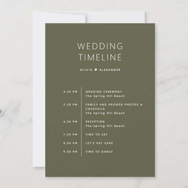 Convite Muted Olive Green Timeline | Woodland Wedding  (Verso)