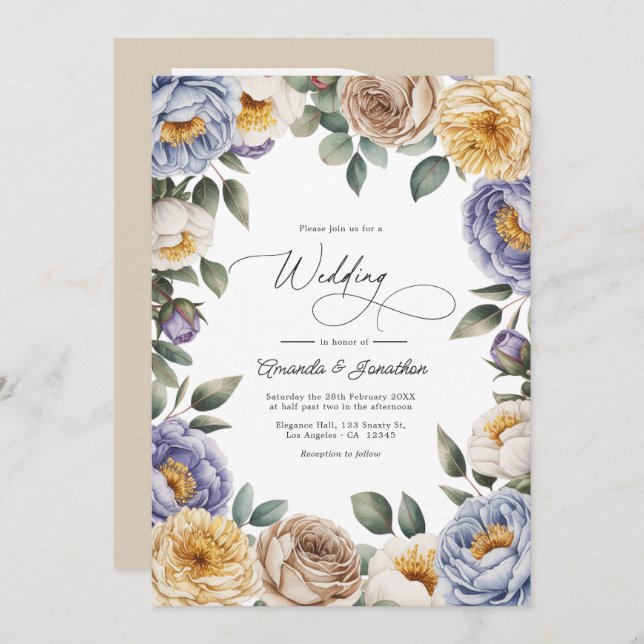 Convite Muted Periwinkle, Buttercream, and Greige Wedding (Frente/Verso)