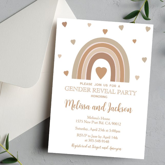 Convite Muted Rainbow Gender Reveal Invitation (Criador carregado)