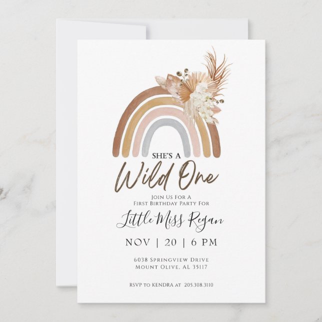 Convite Muted Rainbow WILD ONE First Birthday Invitation (Frente)