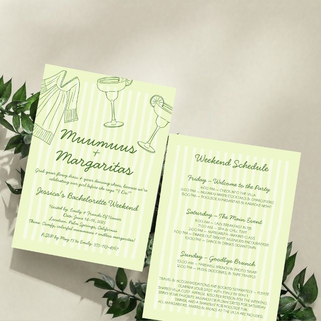 Convite Muumuus e Margaritas Fim de Semana da Solteirona V (Muumuus & Margaritas Green Bachelorette Weekend Invitation)