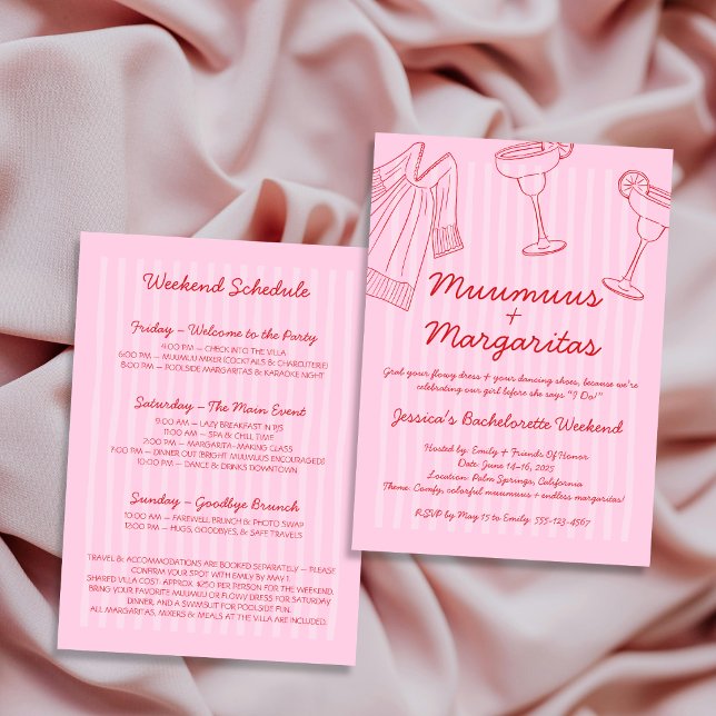 Convite Muumuus e Margaritas Rosa e Vermelho Despedida de  (Muumuus & Margaritas Pink & Red Bachelorette Invitation)
