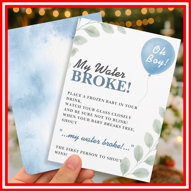 Convite My Water Broke Baby Shower Game Balloon Eucalyptus (Criador carregado)
