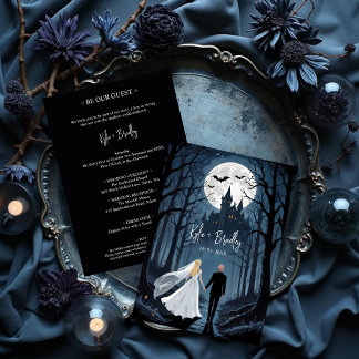 Convite Mysterious Forest Wedding Couple Haunted Castle