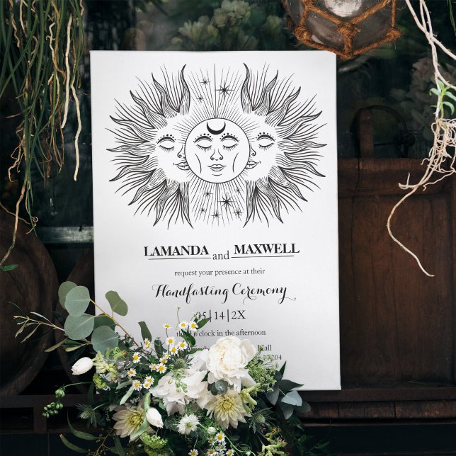 Convite Mystic Boho Moon & Sun Celestial Handfasting (Criador carregado)