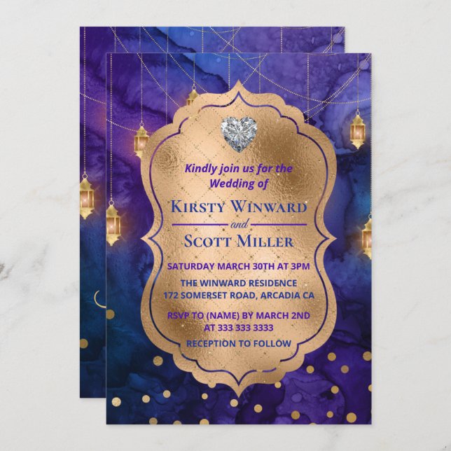 Convite Mystic Marrakesh Night Lanterns & Bokeh Wedding (Frente/Verso)