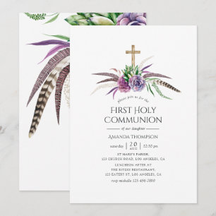 Convite Mystical Boho Succulents Primeira Comunhão Sagrada