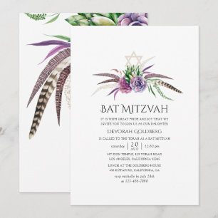 Convite Mystical Boho Suculentas Bat Mitzvah
