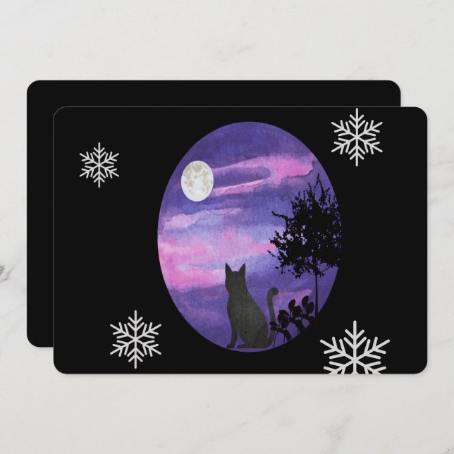 Convite Mystical Cat Under Moon – Dreamy Purple Night Wate (Frente/Verso)