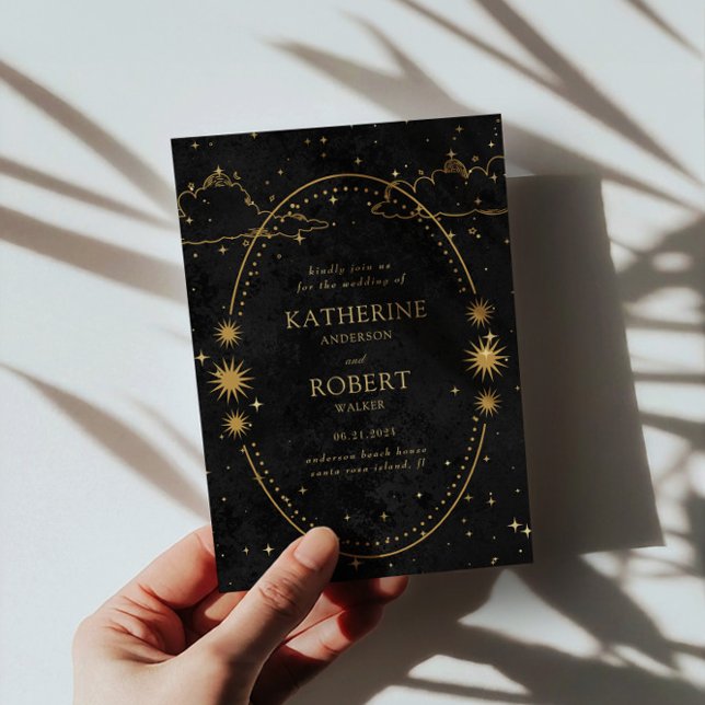 Convite Mystical Celestial Dourada Lua Stars Negra (Criador carregado)