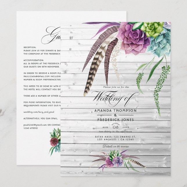 Convite Mystical Watercolor Suculents Bohemian Wedding (Frente/Verso)