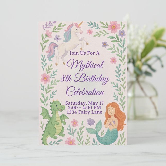 Convite Mythical Unicorn Birthday invitation (Em pé/Frente)