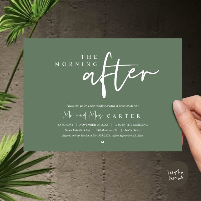 Convite Na manhã seguinte, poste a celebração do brunch do (The Morning After, Post Wedding Brunch Invitation Card PDF Beautiful Summer Greenery Sage Green)