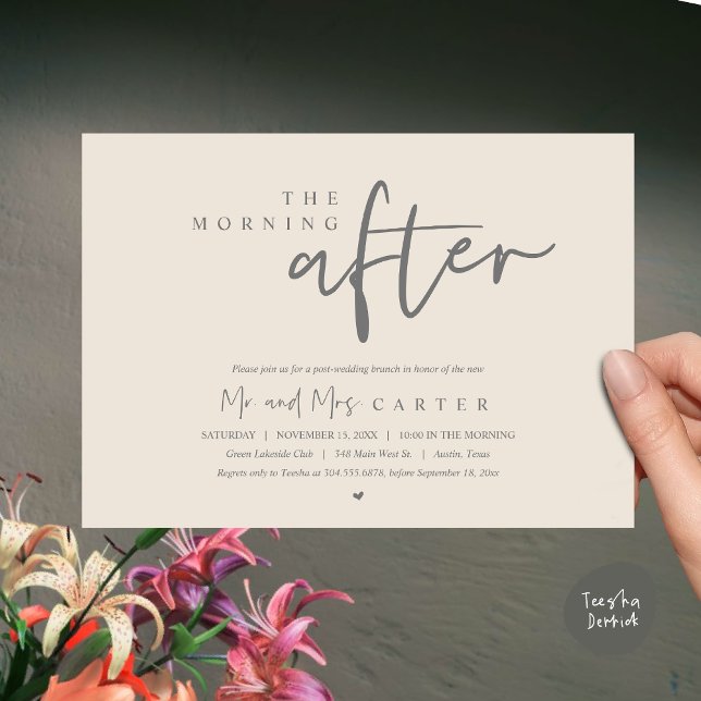 Convite Na manhã seguinte, poste a celebração do brunch do (The Morning After, Post Wedding Brunch Invitation Card PDF Beautiful Summer Cream Grey)