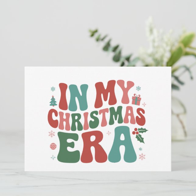 Convite Na Minha Era de Natal Fofo Groovy Natal Férias  (Em pé/Frente)