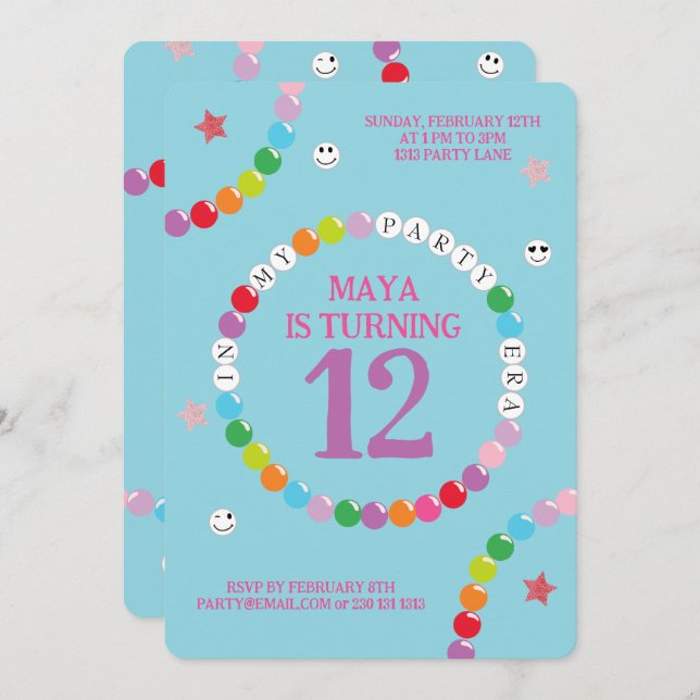 Convite Na minha Festa de aniversário da Era Bracelet de A (Frente/Verso)