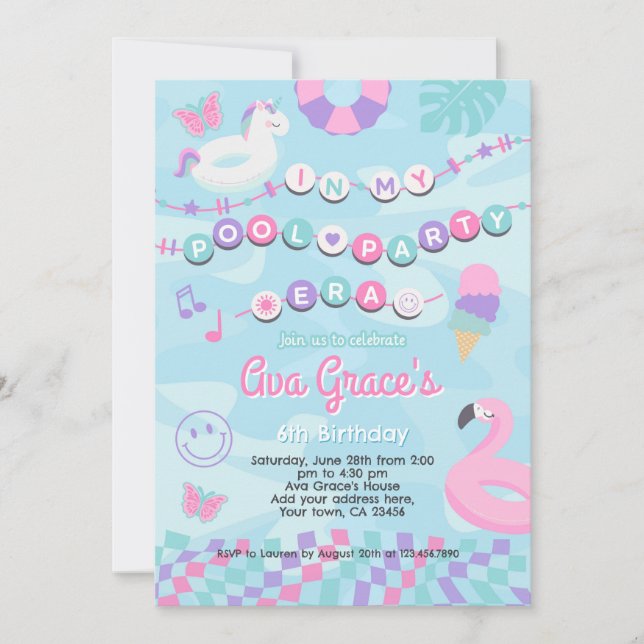 Convite Na minha Festa de aniversário da Festa Piscina (Frente)