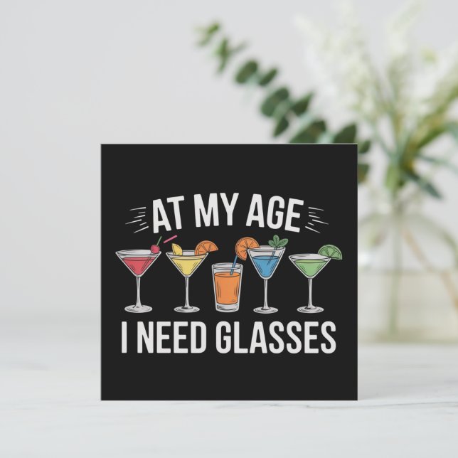 Convite Na Minha Idade Preciso De Óculos Vino Alcool Engra (Em pé/Frente)