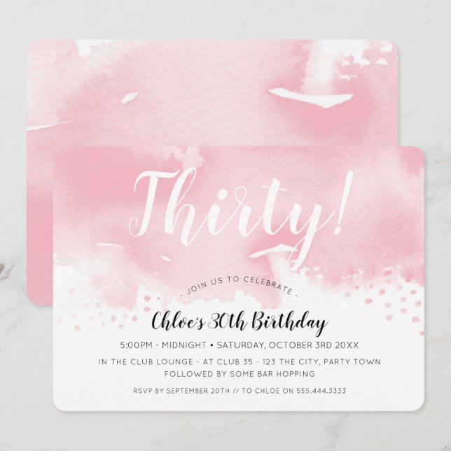 Convite NA MODA 30 de ÁGUA MODERNA cor-de-rosa (Frente/Verso)