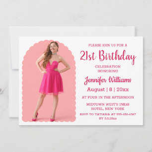 Convite na moda aniversário de 21 anos pink script minimal