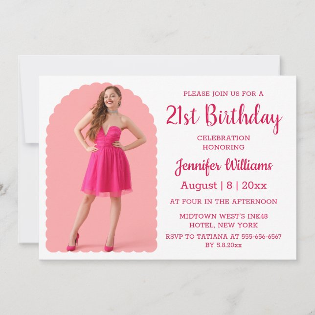 Convite na moda aniversário de 21 anos pink script minimal (Frente)