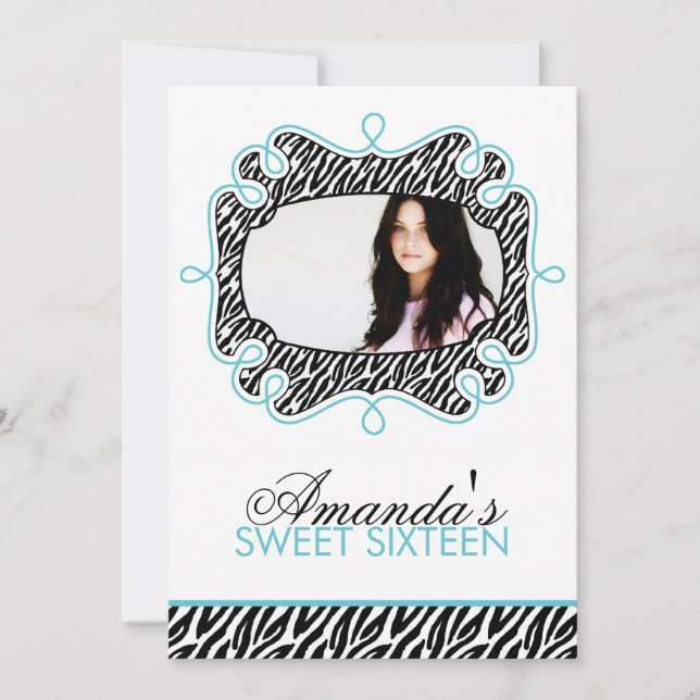Convite Na moda Aqua Frame Sweet 16 (Frente)