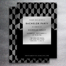 Convite Na moda Bachelor Partido Moderno Faux Silver Foil