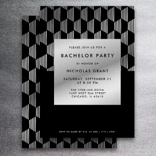 Convite Na moda Bachelor Partido Moderno Faux Silver Foil