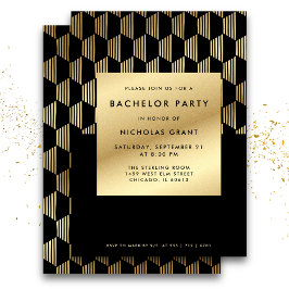 Convite Na moda Bachelor Partido Moderno Preto e Dourado