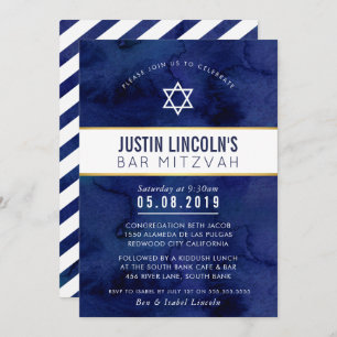 Convite NA MODA BAR MITZVAH classe ouro azul de marinho mí