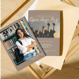 Convite Na moda Beige   Casa Aberta de Dois Graduação de F