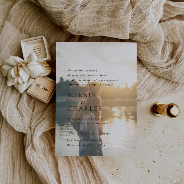 Convite Na moda Black and White Photo Modern Weding (Criador carregado)